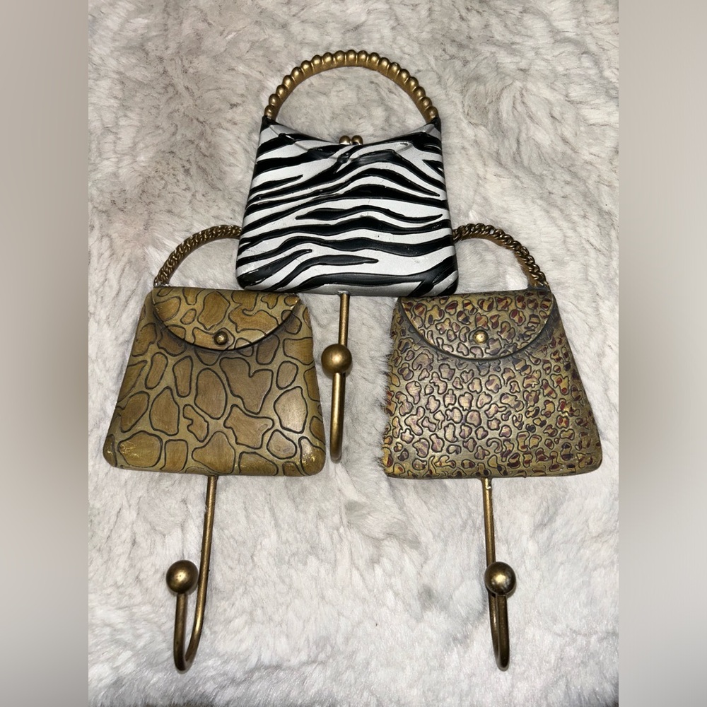 Animal Print Purse Shaped Purse Wall Hooks Set of 3